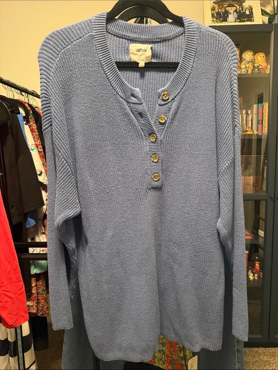 aerie Sweaters - aerie Dusty Blue Ribbed Henley Sweater Size Large